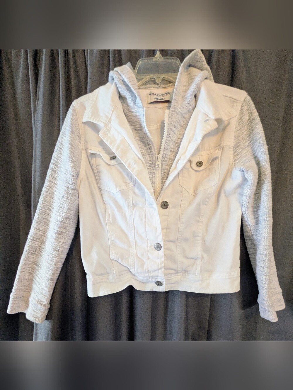 Wallflower White Hooded Mixed-Media Jean Jacket Sz.L